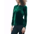thumbnail image 4 of INSPIRE CHIC Women's Office Pocket Front Long Sleeve Button Down Velvet Shirt L Dark Green, 4 of 5