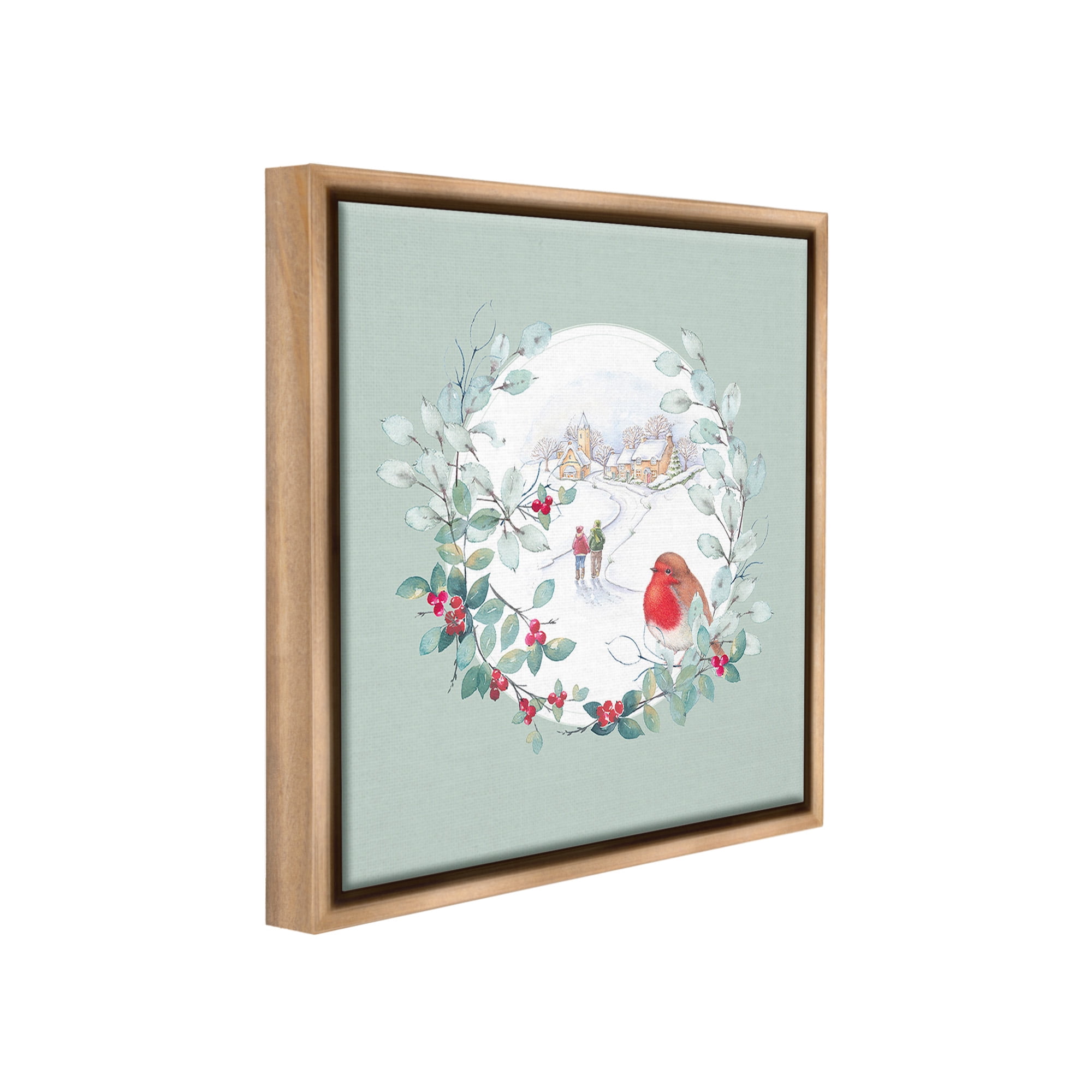 Stupell Industries Winter Scene with Border Holiday Painting Brown Floater Framed Canvas Art Print Wall Art, 25 x 25
