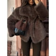 thumbnail image 5 of Women'S Faux Fur Coat Faux Fur Jacket Long Sleeve Lapel Winter Jackets Parka Short Coat Coffee XS, 5 of 8