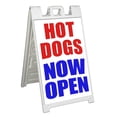 thumbnail image 1 of Hot Dogs Now Open (24" X 36") Standard A-Frame Signicade, Includes Decal Applied To Stand, 1 of 4