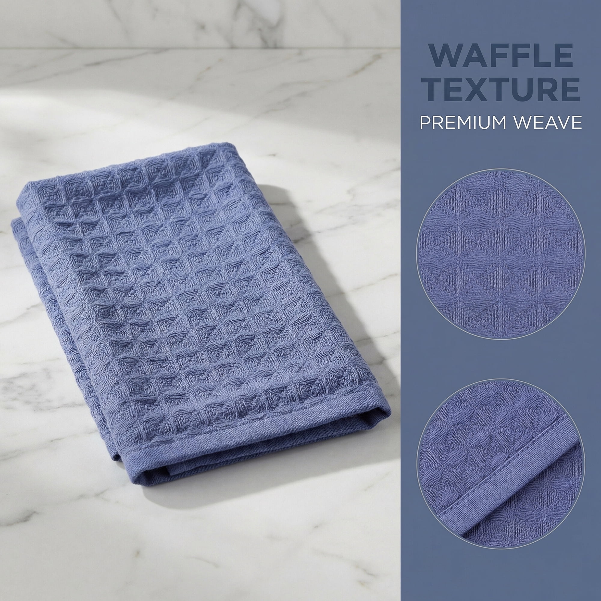 Unique Bargains 2Pcs 100% Cotton Waffle Weave Solid color Kitchen Towels Blue 12" x 12"