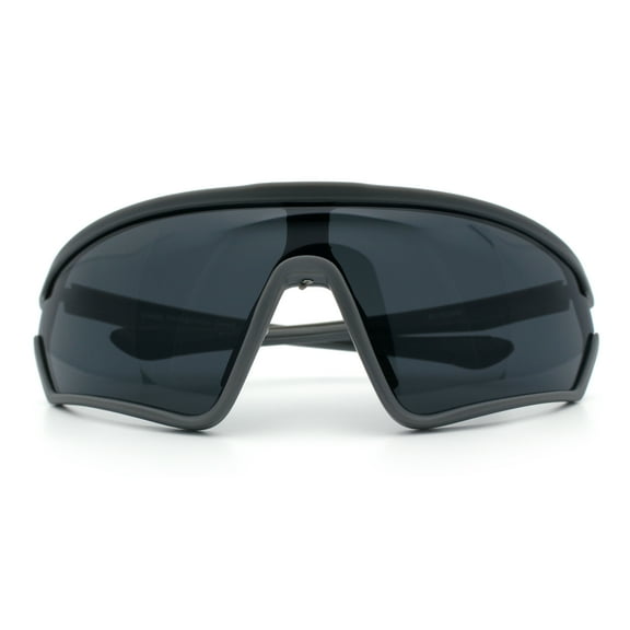 Mens Windbreaker Wrap Around Curved Shield Lens Sport Plastic Sunglasses Grey - Black