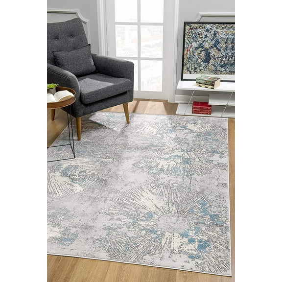 8â€™ x 11â€™ Blue Abstract Circular Motifs Area Rug