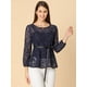 thumbnail image 2 of AllegK Blusas Tops Peplum De Encaje Semitransparente De ManLarCon CintuAnudaPaMujer Azul oscuro M, 2 of 6