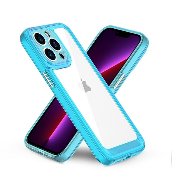 For Apple iPhone 14 Pro (6.1") Thin Transparent Hybrid Silicone Rubber TPU and Hard PC Shockproof Tone Frame Bumper Cover ,Xpm Phone Case [ Blue ]