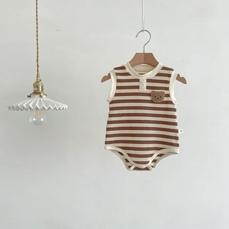 

2024 Summer New Vest Clothing Baby Jumpsuit Striped Baby Boy and Girl Triangle Hassel Sleeveless Bag Fat Clothing