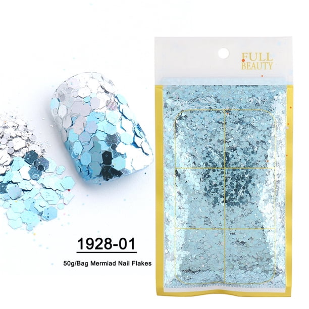 Uñas postizas, uñas postizas, regalos para mujeres, decoración de uñas con lentejuelas, parches de sirena, lentejuelas, degradado, bolsa, productos de belleza