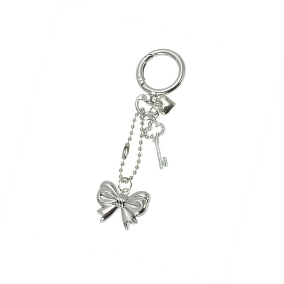 Vocoste 1 Pc Fashionable Key Heart Bow Handbag Charm Decorative Keychain Silver Tone