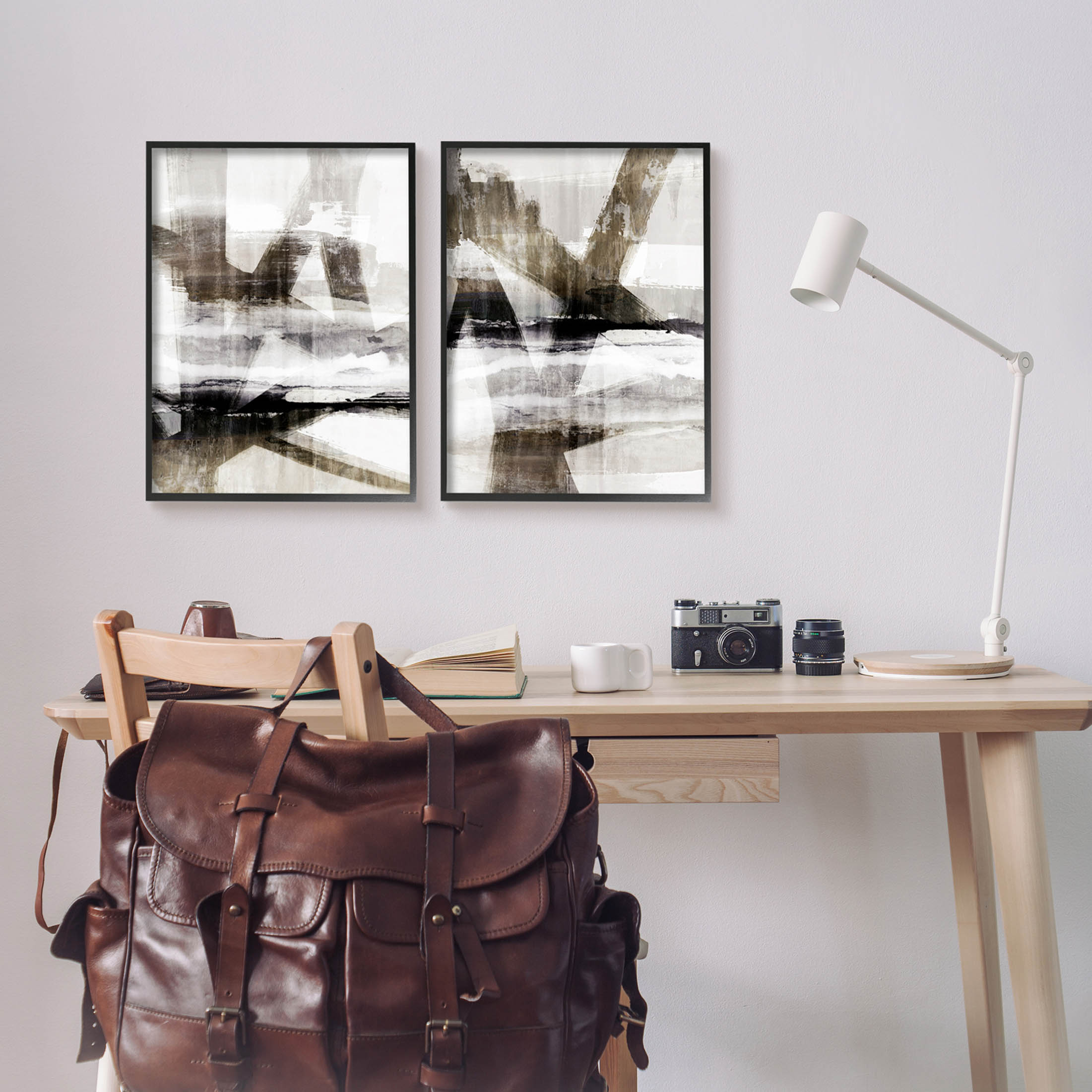 Stupell Industries Abstract Composition Urban Complex Graphic Art Black Framed Art Print Wall Art, Set of 2, Design by Nina Blue