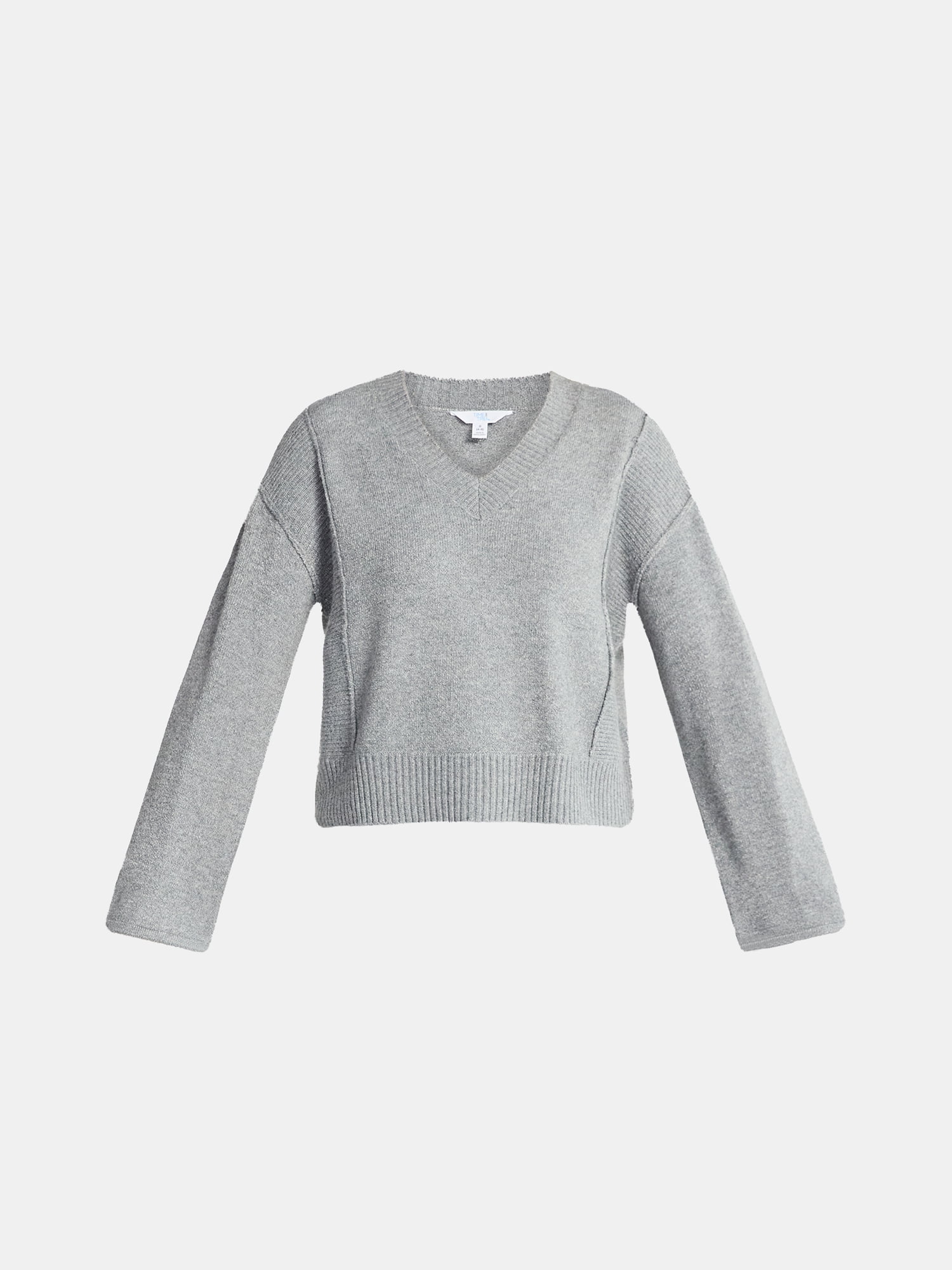 Time and Tru Women's Ribbed V Neck Sweater, Lightweight, Sizes XS-XXXL