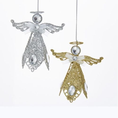 Kurt Adler 4.1" Metal Silver/Gold Angel Ornaments, 2 Asstd