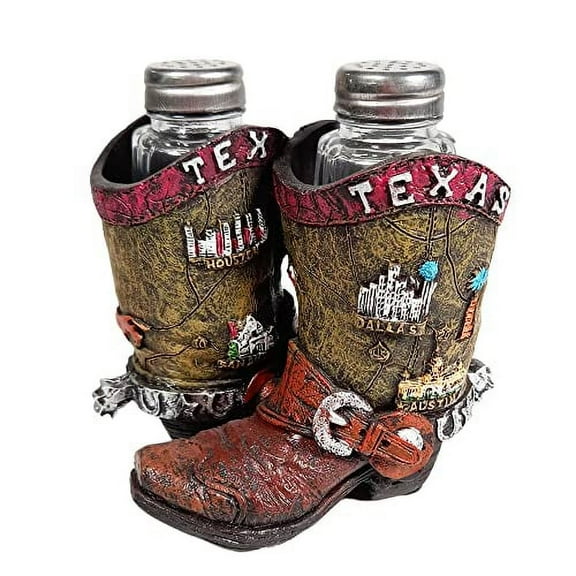 Urbalabs Western Texas Flag Texas Blue Bonnet and Big Cities in Texas Salt and Pepper Shaker Caddy Farmhouse Dinner Table Kitchen Ranch Decorations Rustic Cowboy (Big cities in Texas)