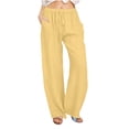 thumbnail image 2 of HongQid Cotton Linen Pants for Women Summer Thin Drawstring High Waisted Palazzo Pants Casual Wide Leg Yoga Pants with Pockets, 2 of 5