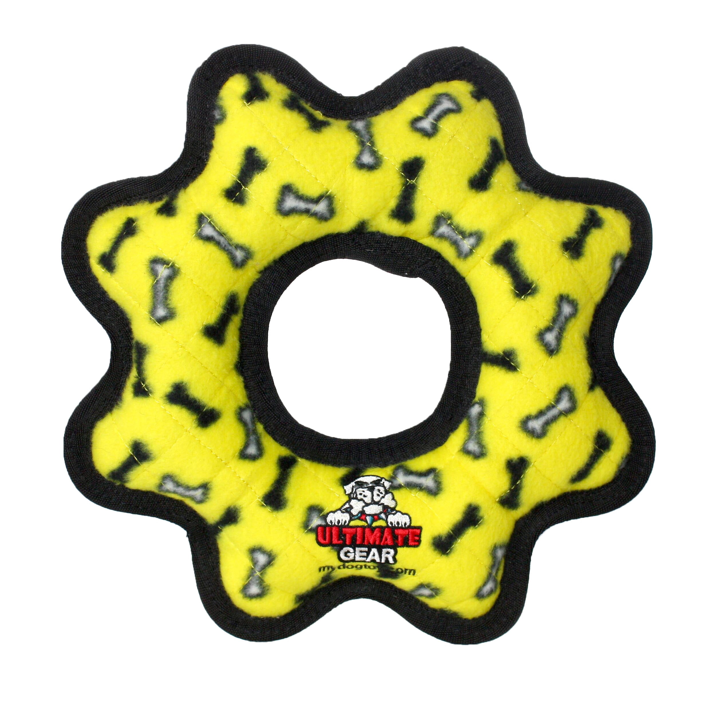 TUFFY® Ultimate Gear Ring Yellow Bone, 2-Pack, Durable Plush Squeaky Dog Toys