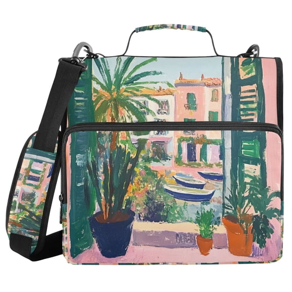 FORMRS Zipper Binder with Shoulder Strap 2-inch Ring 500 Sheet Capacity File Bag, Window Scene