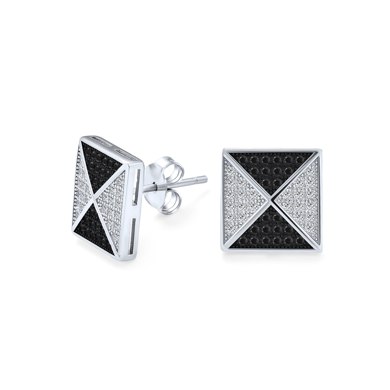 Men Sterling Silver 7mm Triangle Simulated Diamond Stud Earrings Gift 