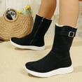 thumbnail image 4 of Women's Plush Black Mid Calf Boots Suede Fleece Lined Platform Booties Winter Warm Non Slip Work Shoes, 4 of 9