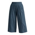 thumbnail image 4 of Women's Loose Cropped Pants Baeitkot Women's Solid Color Loose Casual Elastic Waist Pleated Cropped Pants with Pockets Navy M, 4 of 7