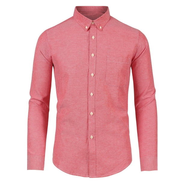 Camisa de vestir para hombre manga larga clasica color solido ajustada con botones rojo L Lars Amadeus Camisa Walmart en linea