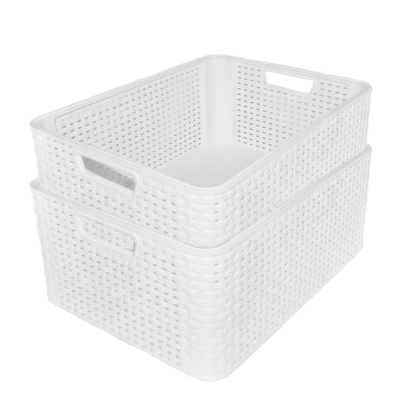 Paquete De 2 Cajas Organizadoras Duras Tipo Rattan Blanco