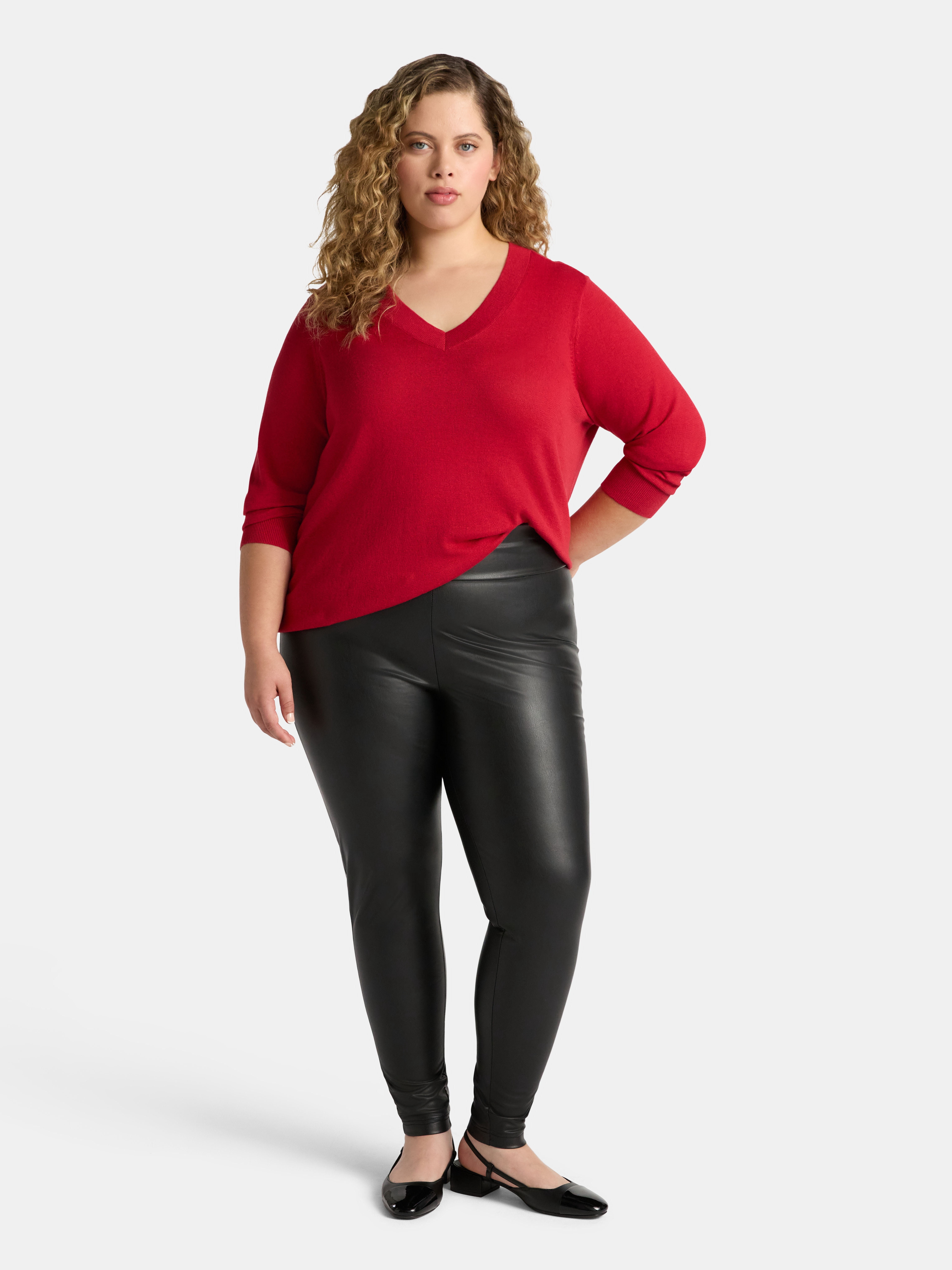 Terra & Sky Women's Plus Faux Leather Leggings, 22'' Inseam, Sizes 0X-5X