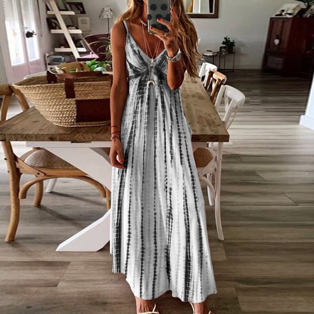 HKEJIAOI Robes de Cocktail Offres Liquidation Cadeau de la Saint-Valentin Femmes Teinture sur Nœuds Plage Chandail Maxi Boho Robe d'Été Dames Ample Longue Robe Nuisette Noir