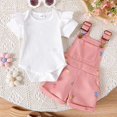 thumbnail image 6 of Hiijoy Infant Girls Summer Outfits Ruffle Short Sleeve Ribbed Romper Bow Print Overall Shorts, Sizes 12-18M, 6 of 8