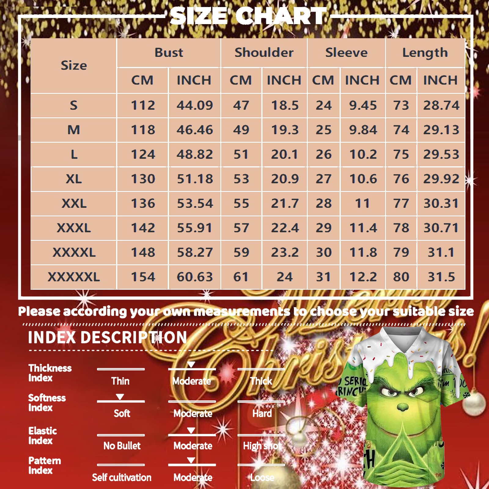 Christmas Scrub Tops for Men 2024 YuCheng Grinch Printed VNcek Short