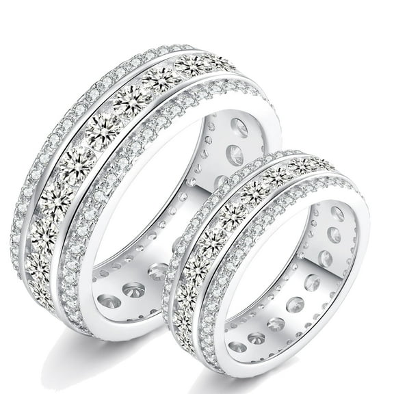 SFTING Wedding Ring Sets His and Hers 3pc 925 Sterling 5A CZ Engagement Promise Ring Set for Couples Women Mens Band Size 9&7