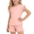thumbnail image 2 of ITSAME Girls Summer Outfit 2-Piece Ruffle T-Shirt and Shorts Summer Casual Clothes Set Pink Size 5-6, 2 of 9