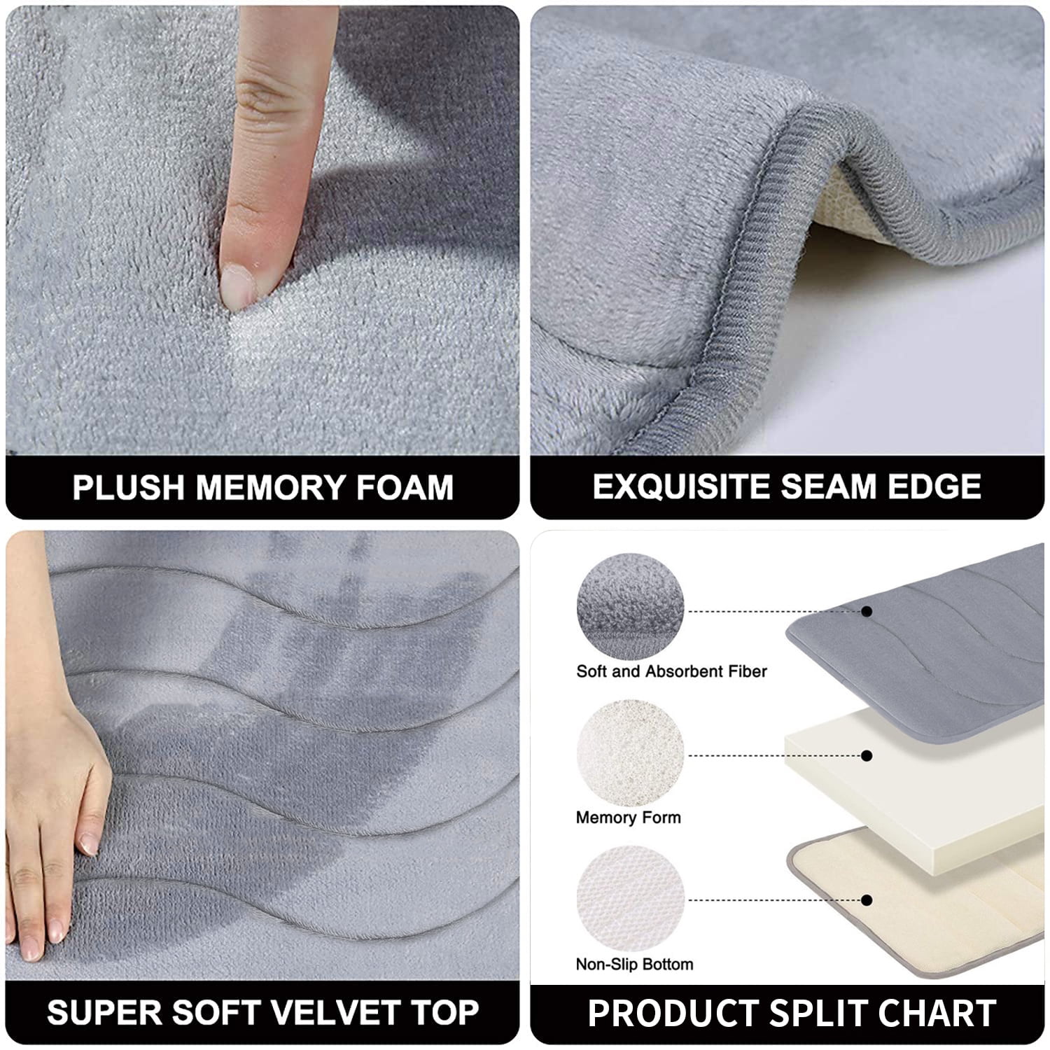 Large Bathroom Rugs Non Slip, Memory Foam Bath Mat, PVC Dot Bottom Quick Dry Bath Rug Runner, Absorbent Shower Mat for Bathroom Floor Tub, 20 x 32 Inch, Gray
