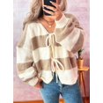 thumbnail image 4 of Women'S Loose Casual V-Neck Long-Sleeved Sweater Jacket Striped Contrast Lace-Up Knitted Cardigan Khaki XL, 4 of 9