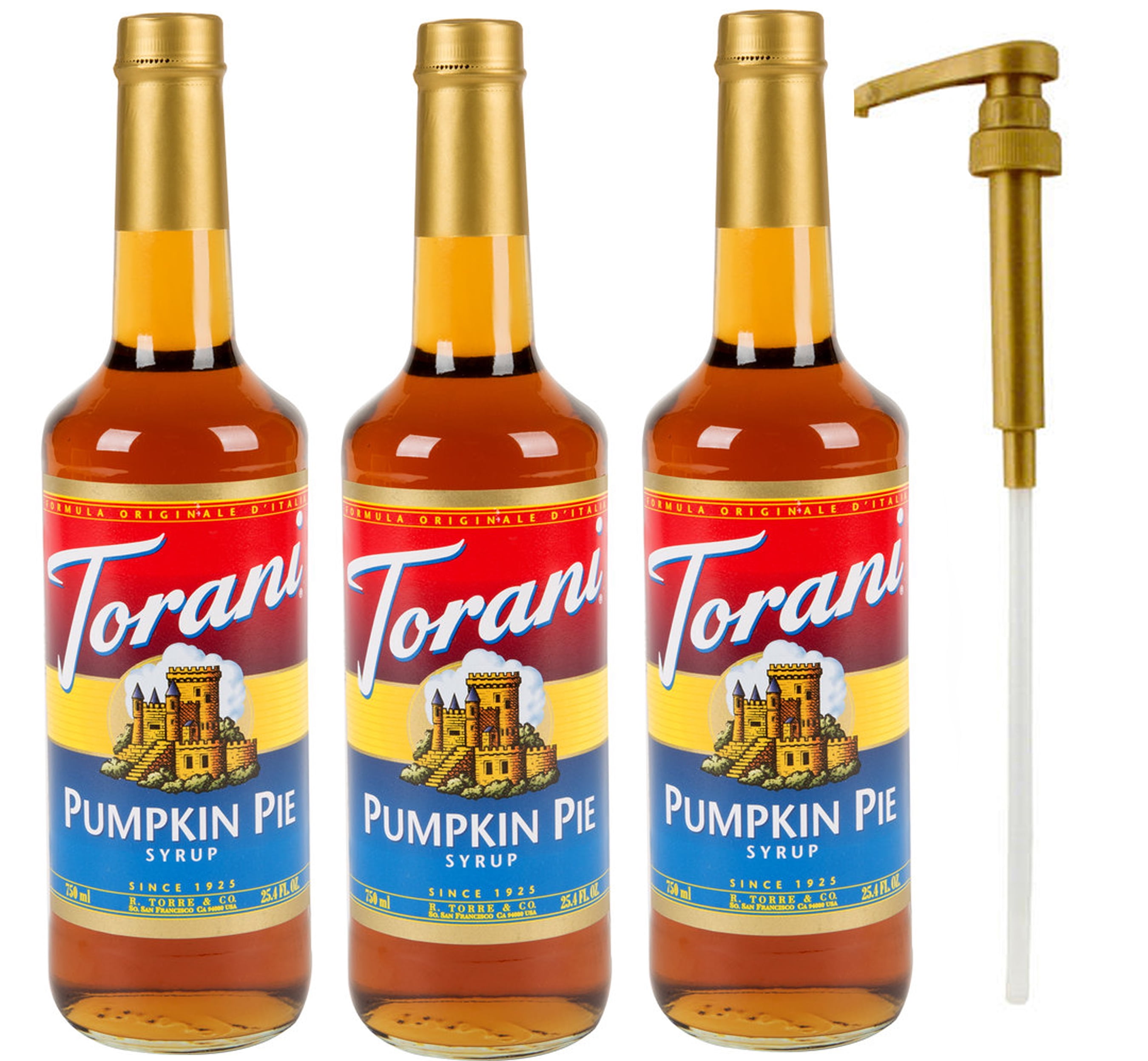 Torani Pumpkin Pie flavor Syrup, 25.4 Ounce (3 Pack) Plus 1 Syrup Pump