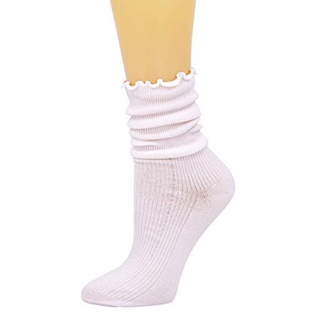 

SEMOHOLLI Women Ankle Socks Ruffle Turn-Cuff Lovely double needle solid color edge relent Girl socks SM03 (1 Pairs-white)