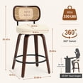 thumbnail image 2 of SESSLIFE Swivel Bar Stools Set of 2, 25.6" Counter Height Barstools with Beige PU Leather, Curved Backrest & Footrest, Mid-Century Modern Kitchen Stools for Kitchen Island, 2 of 8