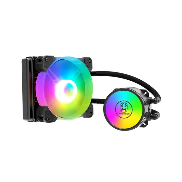COOLMOON COOL MOON Cold Moon 120 RGB AIO CPU Liquid Cooler with PWM RGB Fan, Multi-Platform Compatibility, Aluminum/Copper Radiator, Hydraulic Bearing, 40000H Lifespan