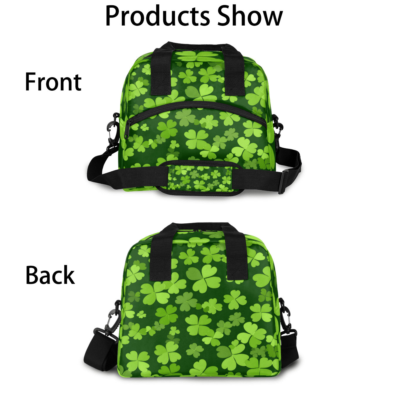 Herdesigns Green Clover Shamrock Insulated Lunch Bag for Women Men Adults Large Reusable Lunch Box St. Patrick's Day Leakproof Cooler Tote Bags with Adjustable Shoulder Strap