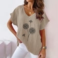 thumbnail image 2 of Hauts d'Été pour Femmes Col en V Imprimé Coton Lin Manches Courtes T-Shirts Décontractés Légers Blouse Habillée, 2 of 6