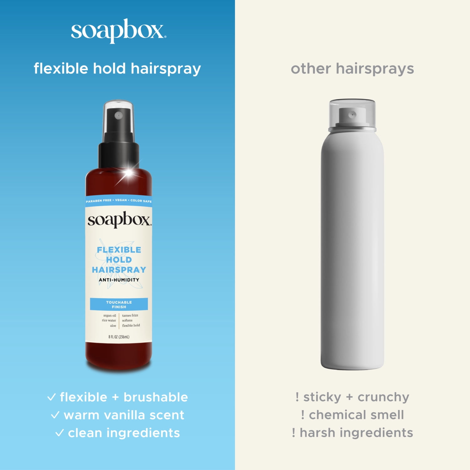 Soapbox Flexible Hold Hairspray - Anti Humidity, Non Aerosol, 8 fl oz