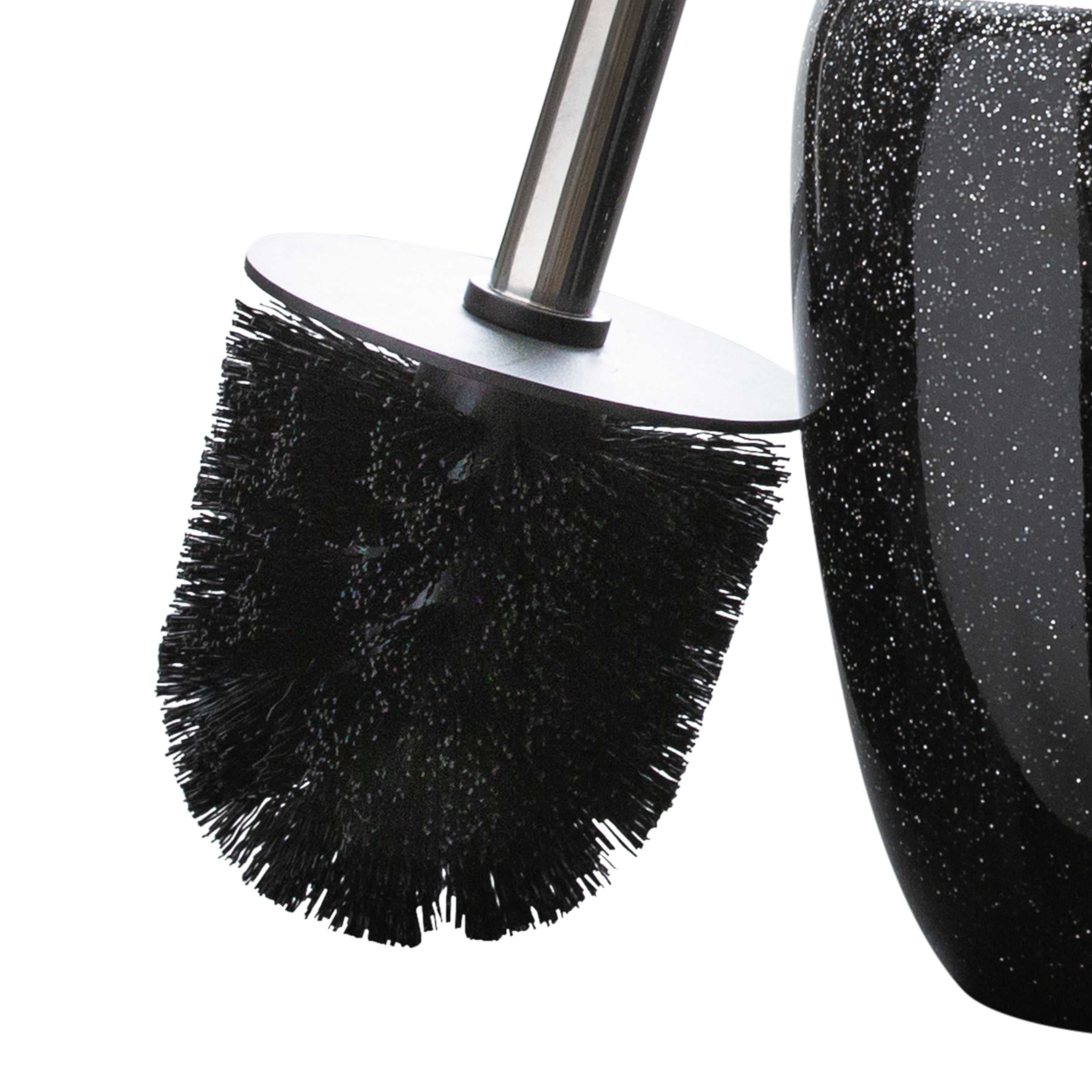 ELLE Paris Eclat Glitter Toilet Bowl Brush and Holder, Black