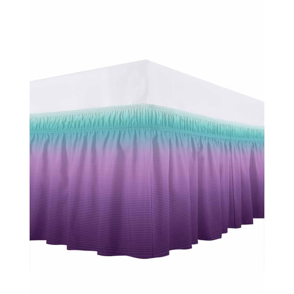 Turquoise Purple Ruffle Bed Skirt King Size Stripe Gradient Adjustable Elastic Dust Bed Skirts Wrap Around Bedskirt Wrinkle Free Easy Fit with 18 Inch Drop