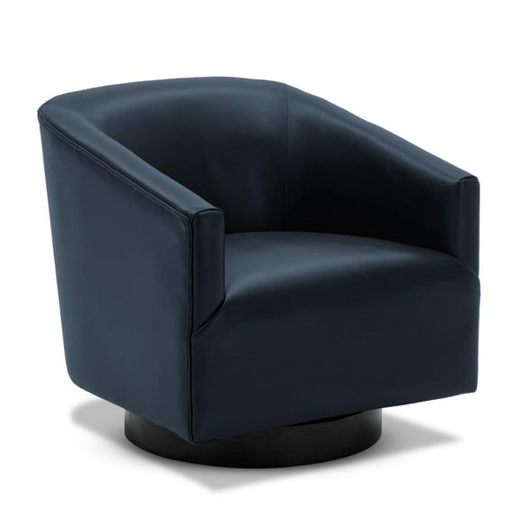Comfort Pointe Gaven Midnight Blue Faux Leather Wood Base Swivel Accent Chair