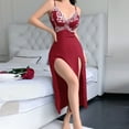 thumbnail image 2 of Womens Fashion 2026 Long Satin Nightgowns for Women Blue High Slit Dress 2 Pieces Deep V Sexy Elegant Lace Cami Maxi Dress with Panty, 2 of 6