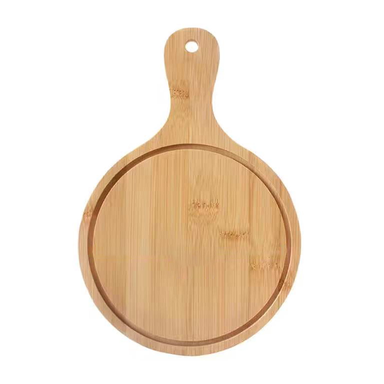 KABOER Round Bamboo Wooden Pizza Paddle Cutting Board Cheese Serving