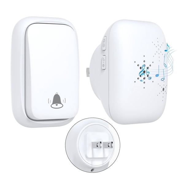 Cerhot Timbre inalámbrico autoalimentado con enchufe estadounidense, sin batería, distancia de 100 m, 38 canciones, botón de timbre para puerta, timbre para exteriores, inalámbrico, resistente al agua