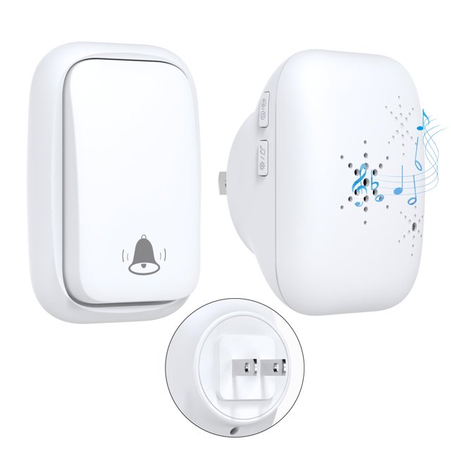 Cerhot Timbre inalámbrico autoalimentado con enchufe estadounidense, sin batería, distancia de 100 m, 38 canciones, botón de timbre para puerta, timbre para exteriores, inalámbrico, resistente al agua