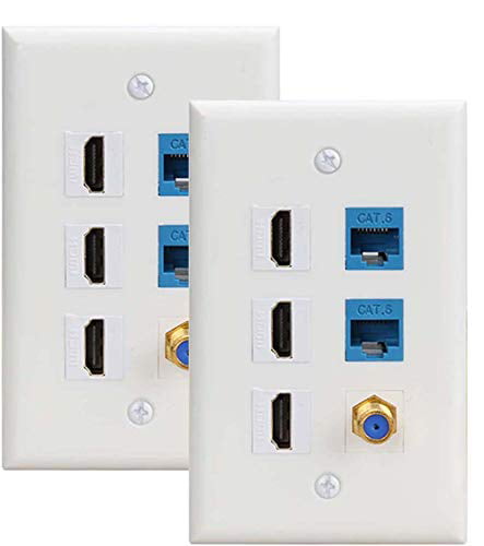 Cat6 Ethernet IBL HDMI Keystone Female to Female Jack in White 3 Port Wall Plate with Coaxial TV Cable F Type