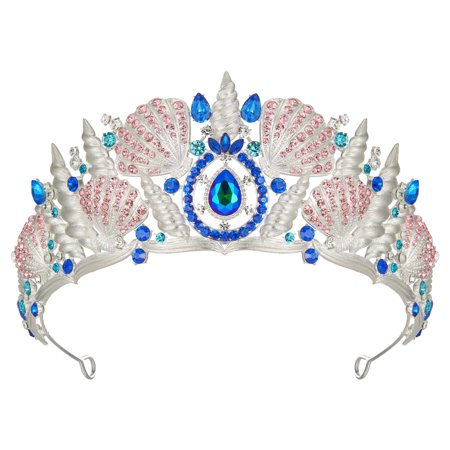 SWEETV Mermaid Crown Princess Tiaras for Women Girls Shell Little Mermaid Crowns for Birthday Cosplay Party Gift