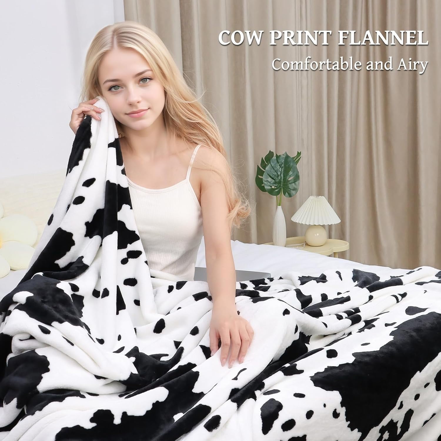 Cow Print Blanket Twin Size - 300GSM Lightweight Plush Blankets and Throws Blanket Fuzzy Cozy Soft Fleece Cow Print Blankets for Couch, Sofa, Bed, Travel, Camping, (60x80 in)