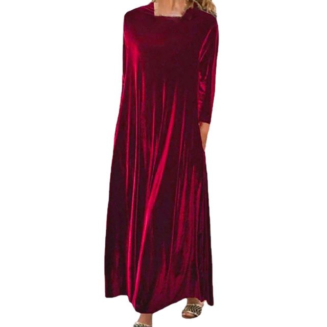 Prolriy Robe en Velours pour Femmes Printemps et Automne Nouvelle Robe Longue en Velours Doré Européenne et Américaine Col Rond Fin pour Femmes 2025 Rouge TTTTG